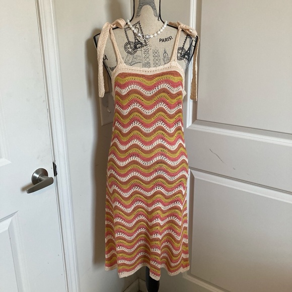 FCT with LOVE Women’s Orange Cream Apple Green Chevron Knit Mini/Midi Dress - Picture 1 of 7